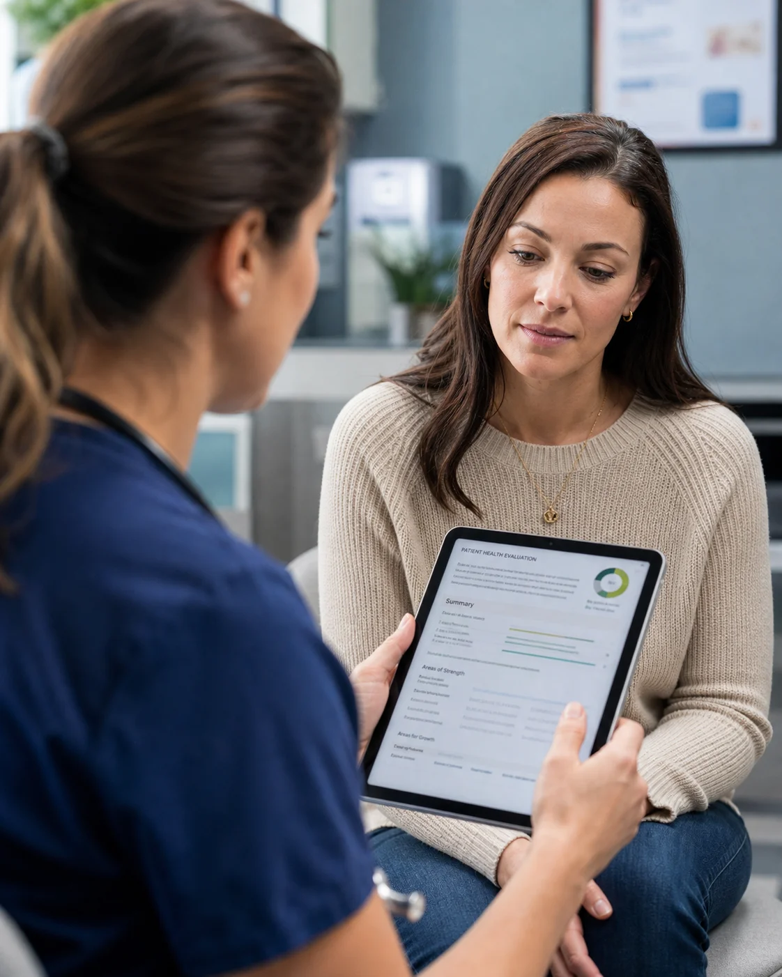 Provider reviewing an evaluation with a patient